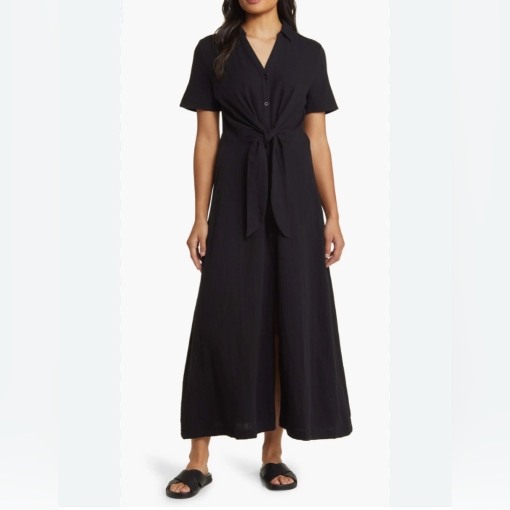 Caslon Black Short-Sleeve Tie-Front Maxi Dress